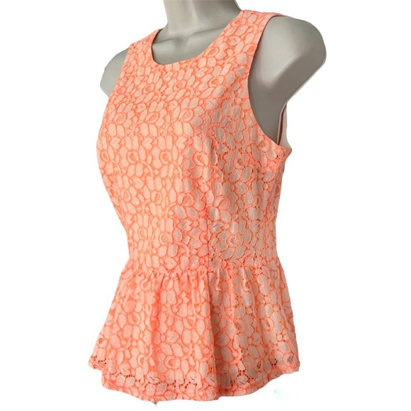 Saks Fifth Avenue 5/48 Orange Sleeveless Peplum Top Floral Eyelet Size Small - Picture 2 of 8